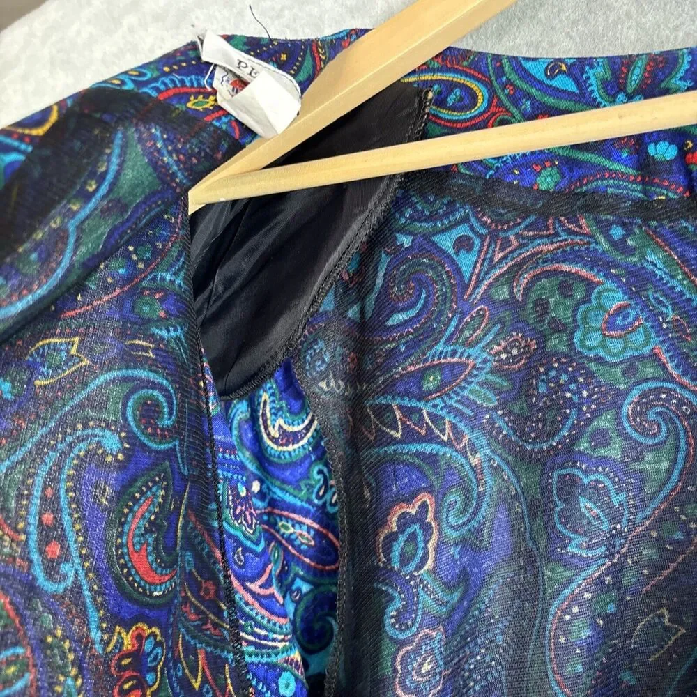70s‎ Dress M/L Hippy Paisley Vintage Floral Boho Maxi Long Sleeve Blue Purple